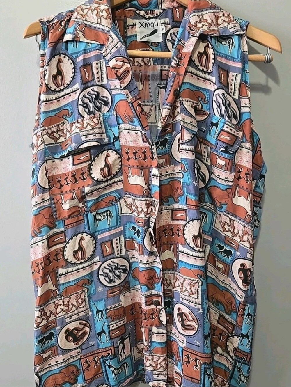Xinqu Vintage 90's Wearable Art Tank Top Oversized Blouse 100% Silk Sz. M